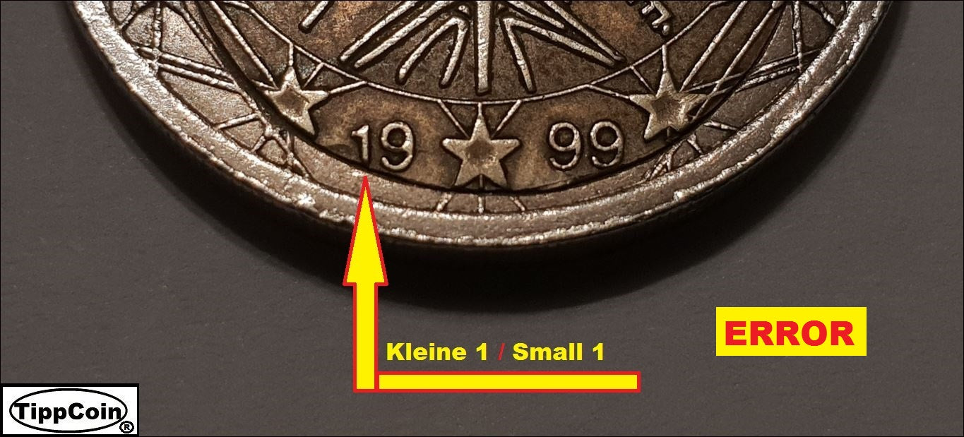 Frankreich 2 Euro 1999 Fehlprägung / Spiegeleimünze