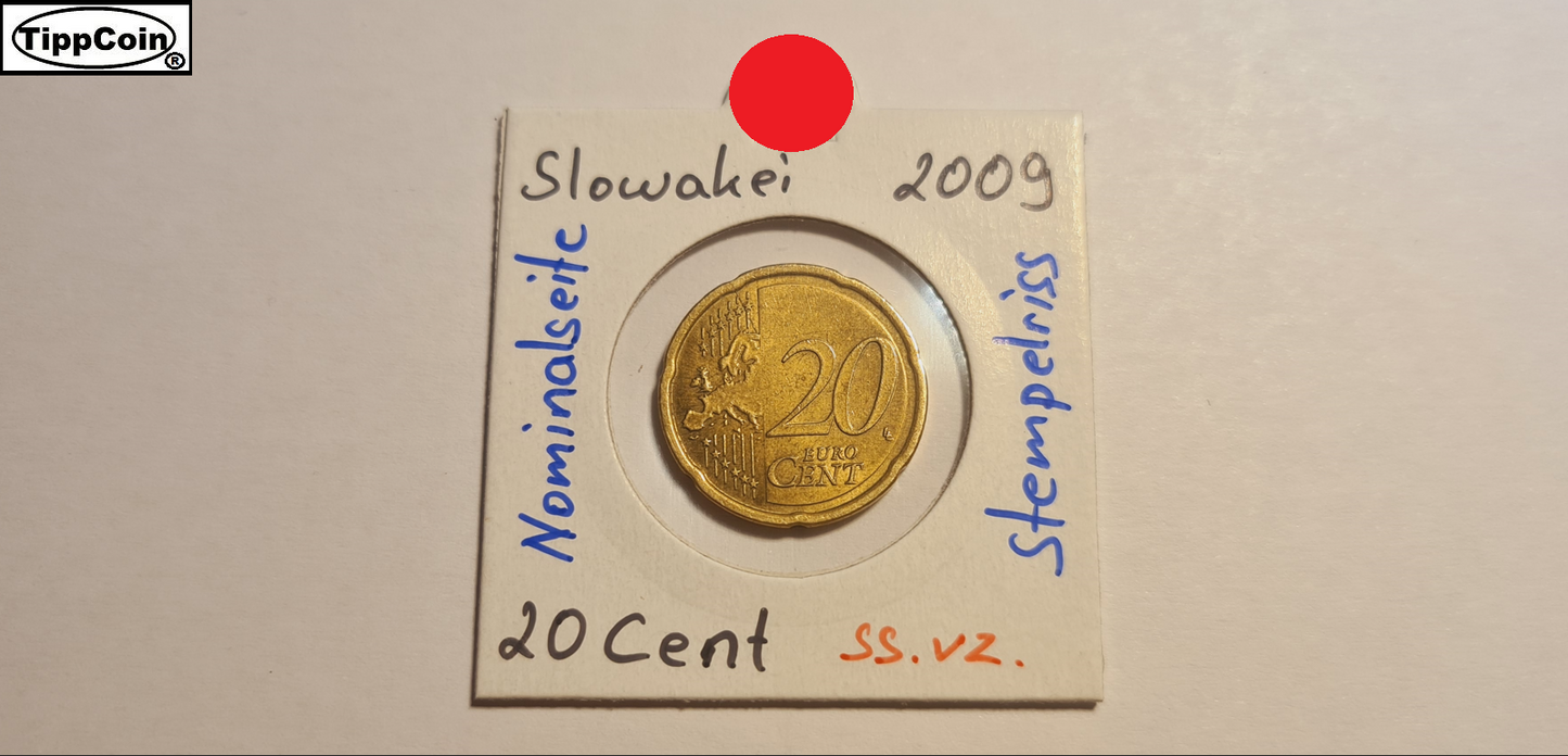 Slowakei 20 Cent 2009 Fehlprägung Stempelriss