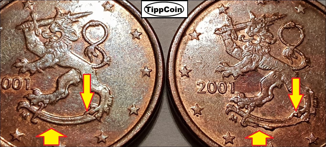 Finnland 5 Cent 2001 Materialüberschuss