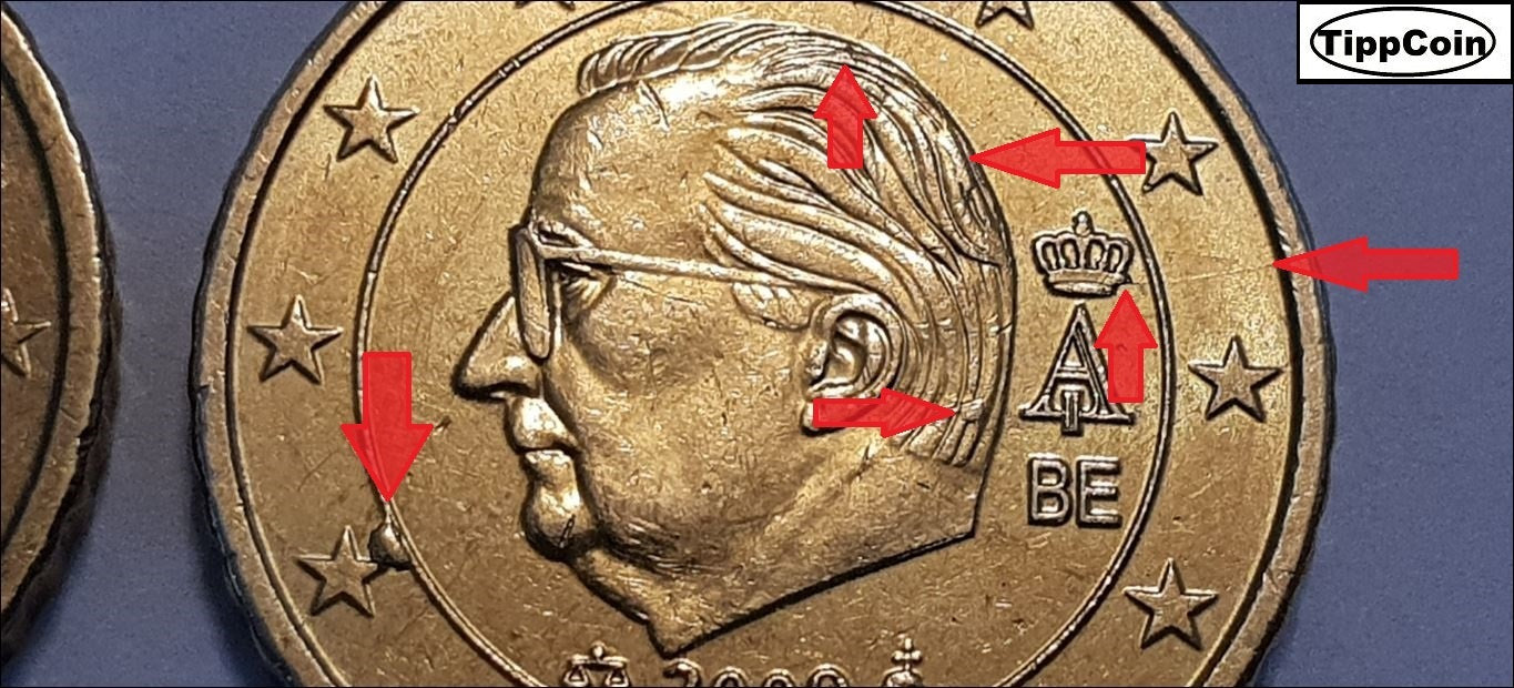 Belgien 50 Cent 2009 Fehlprägung / Stempeldrehung / Materialüberschuss / Stempelriss