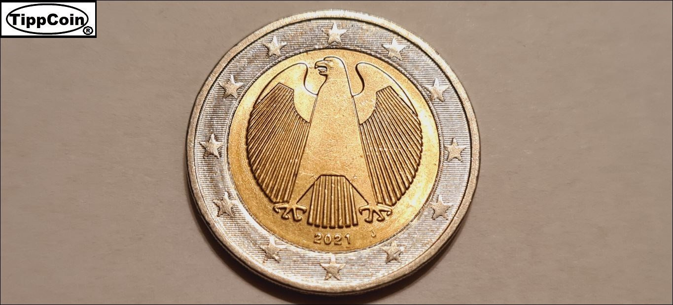 Deutschland 2 Euro 2021 J Fehlprägung / Doppelzunge Adler