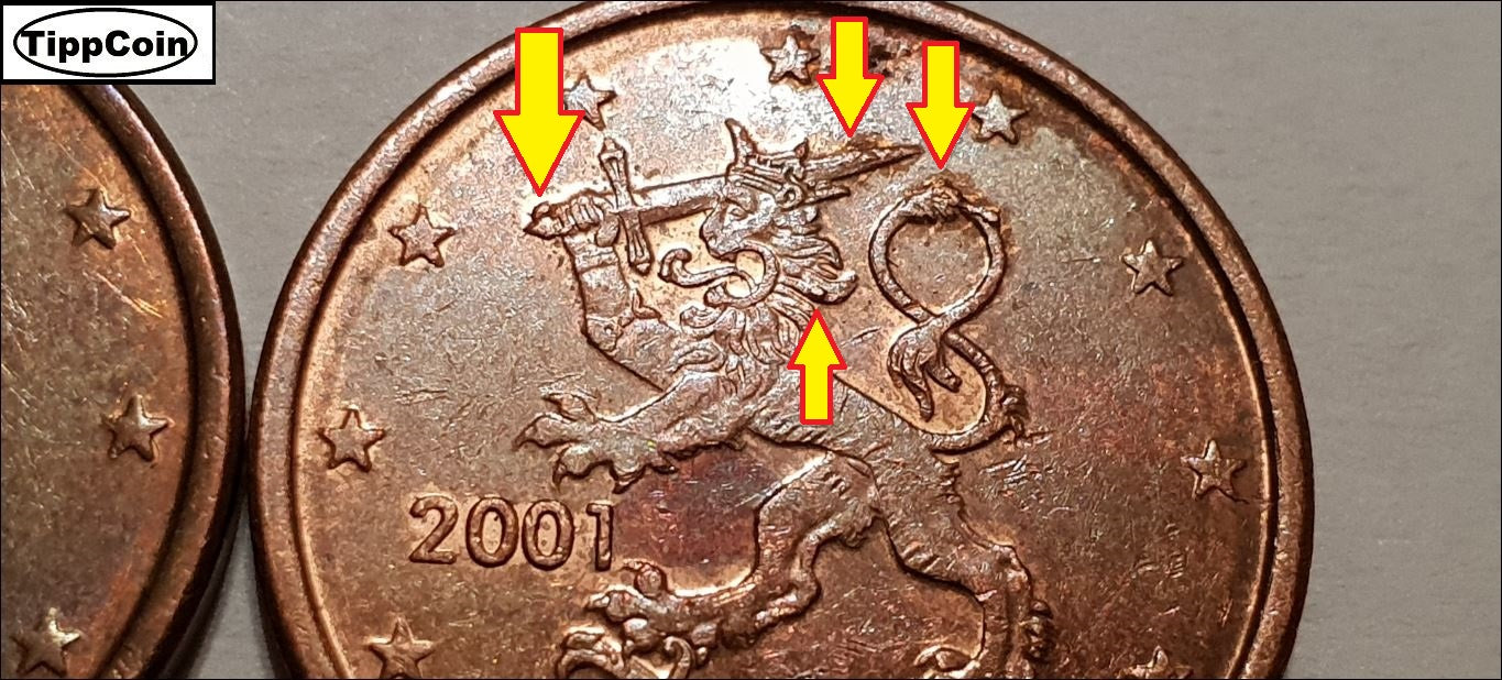 Finnland 5 Cent 2001 Materialüberschuss