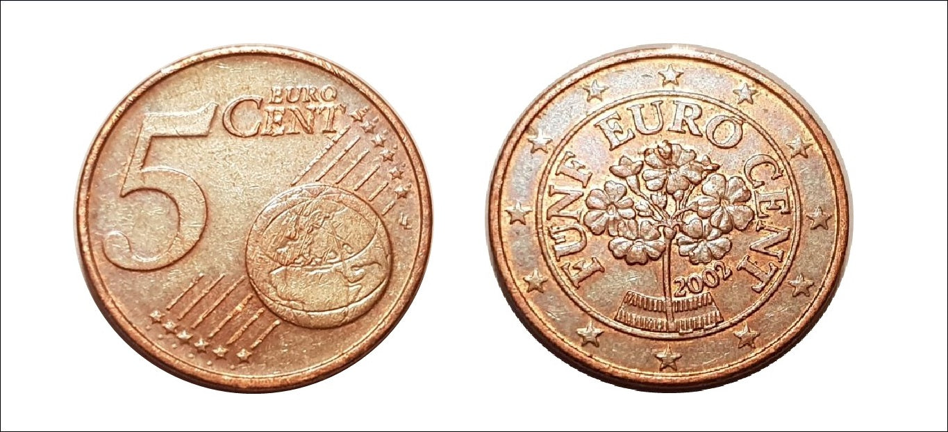 Österreich 5 Cent 2002 Materialüberschuss auf Nationalseite