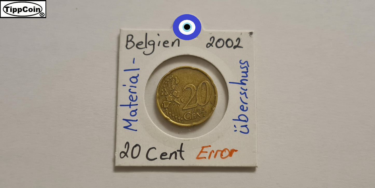 Belgien 20 Cent 2002 Fehlprägung / Materialüberschuss auf beiden Seiten