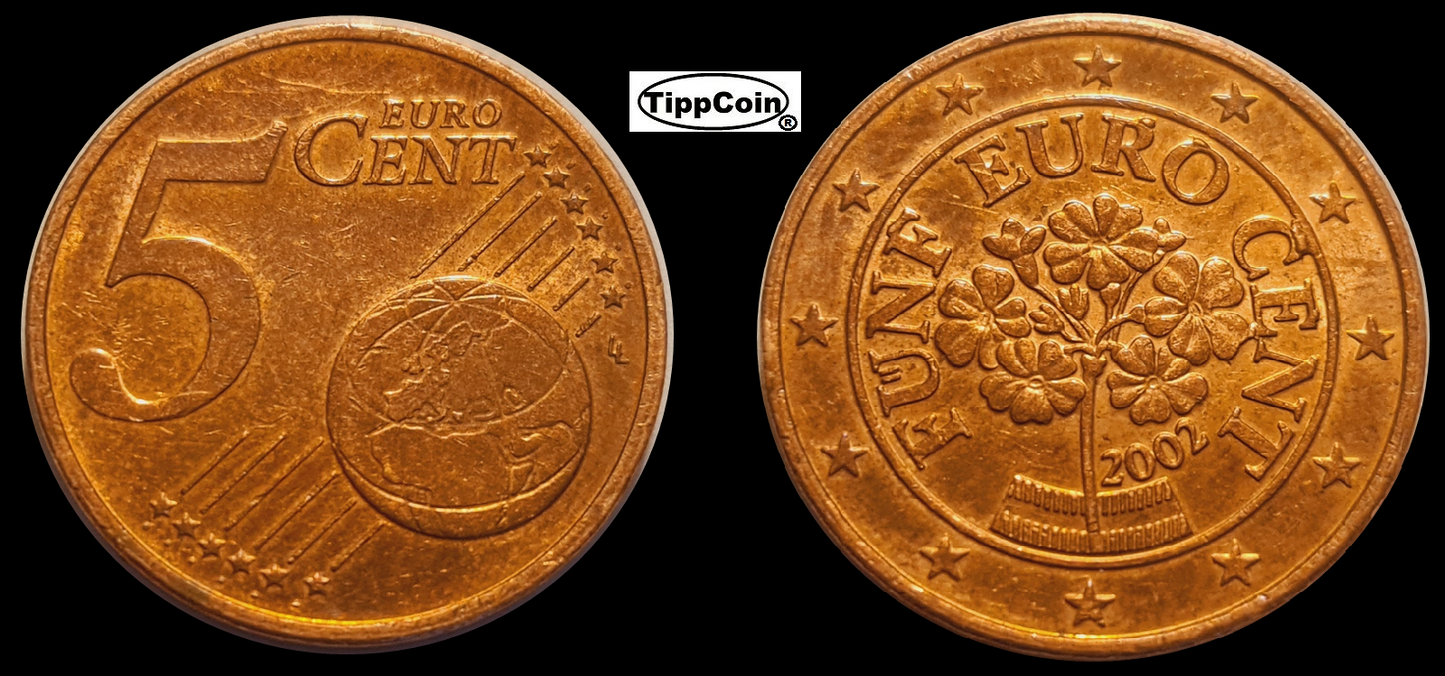 Österreich 5 Cent 2002 Fehlprägung Materialüberschuss