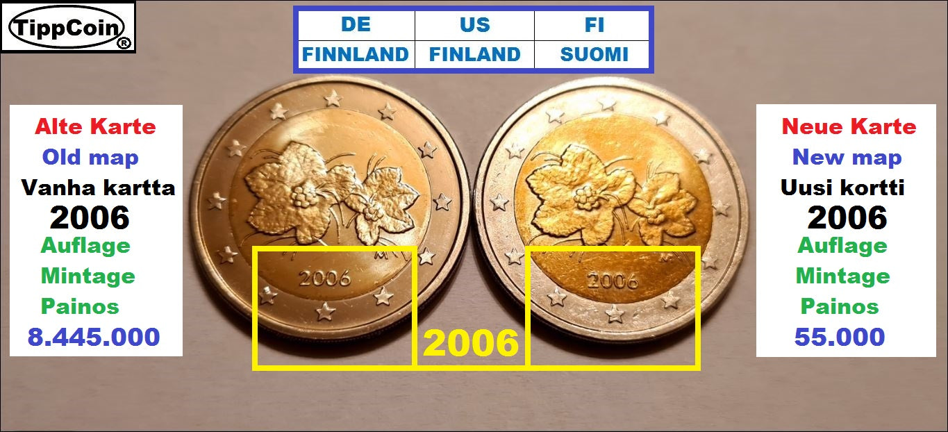 Finnland 2 Euro 2006 neue Landkarte / Unikat / Fehlprägung