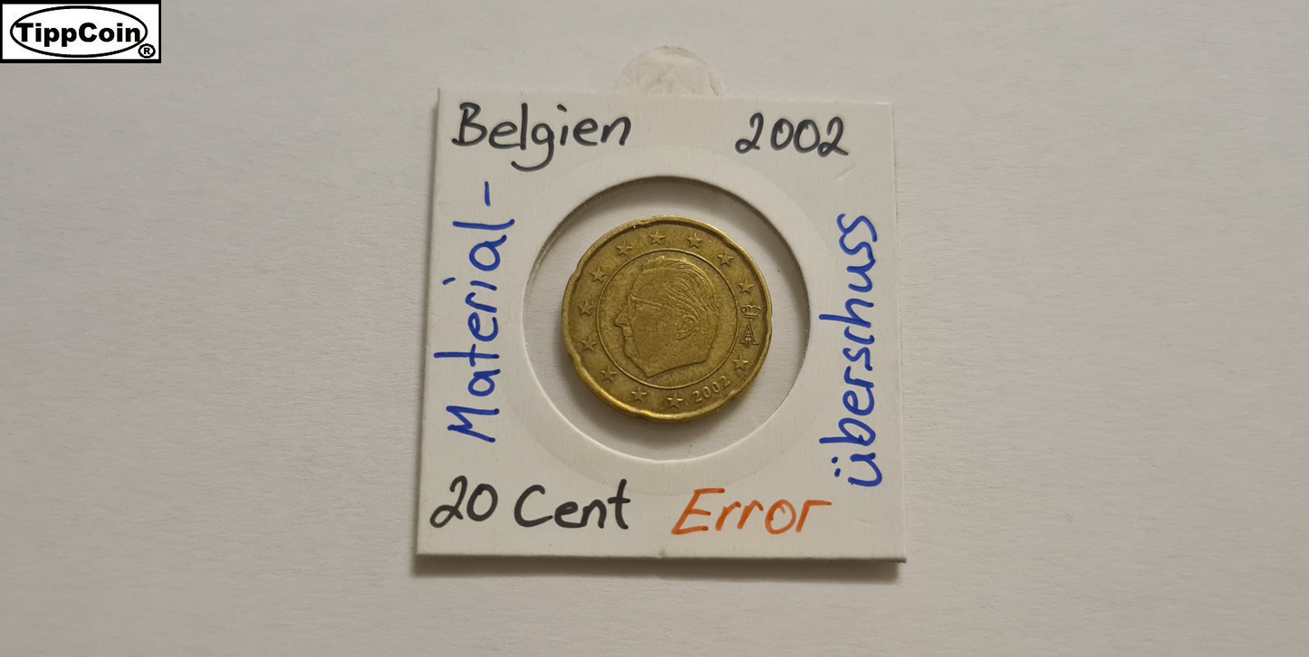 Belgien 20 Cent 2002 Fehlprägung / Materialüberschuss auf beiden Seiten