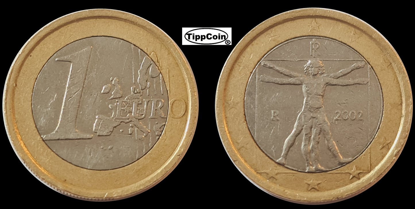 Italien 1 Euro 2002 – Prägeschwäche auf beiden Seiten
