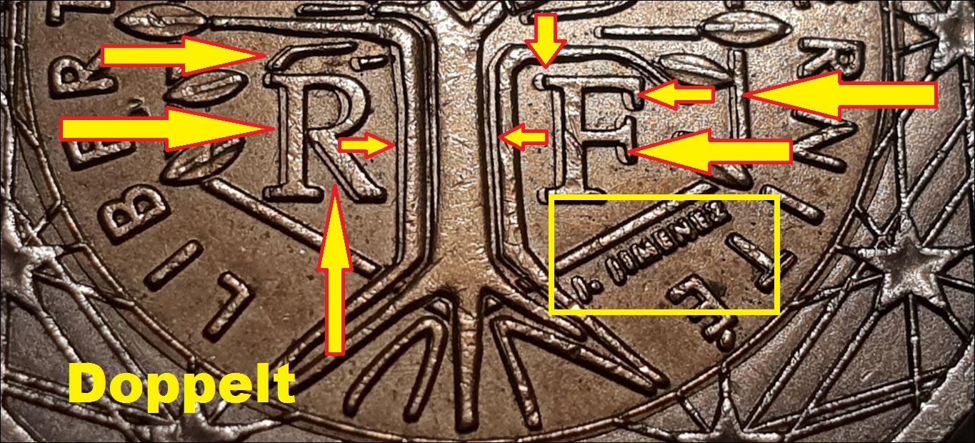 Frankreich 2 Euro 1999 Fehlprägung / Doppelprägung