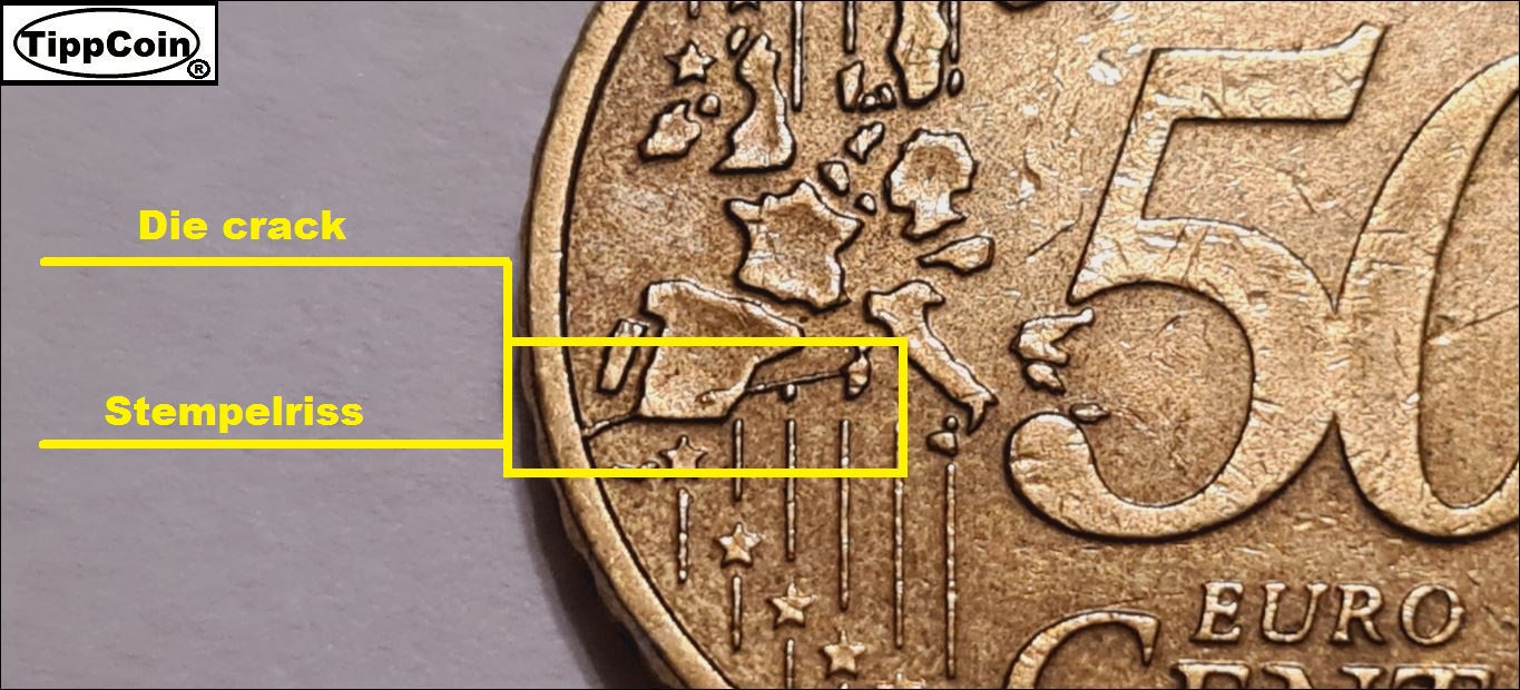 Niederlande 50 Cent 2003 Fehlprägung / Stempelriss