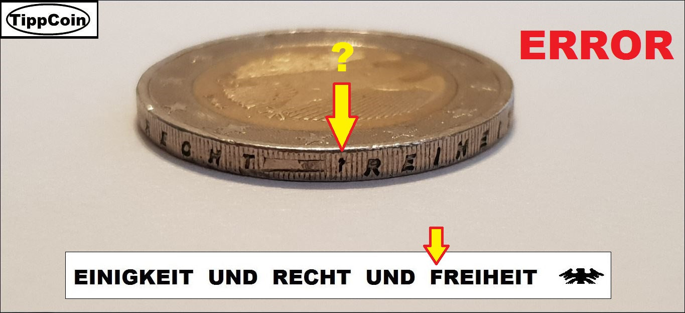 2 Euro Fehlprägung, Einigkeit und Recht Freiheit