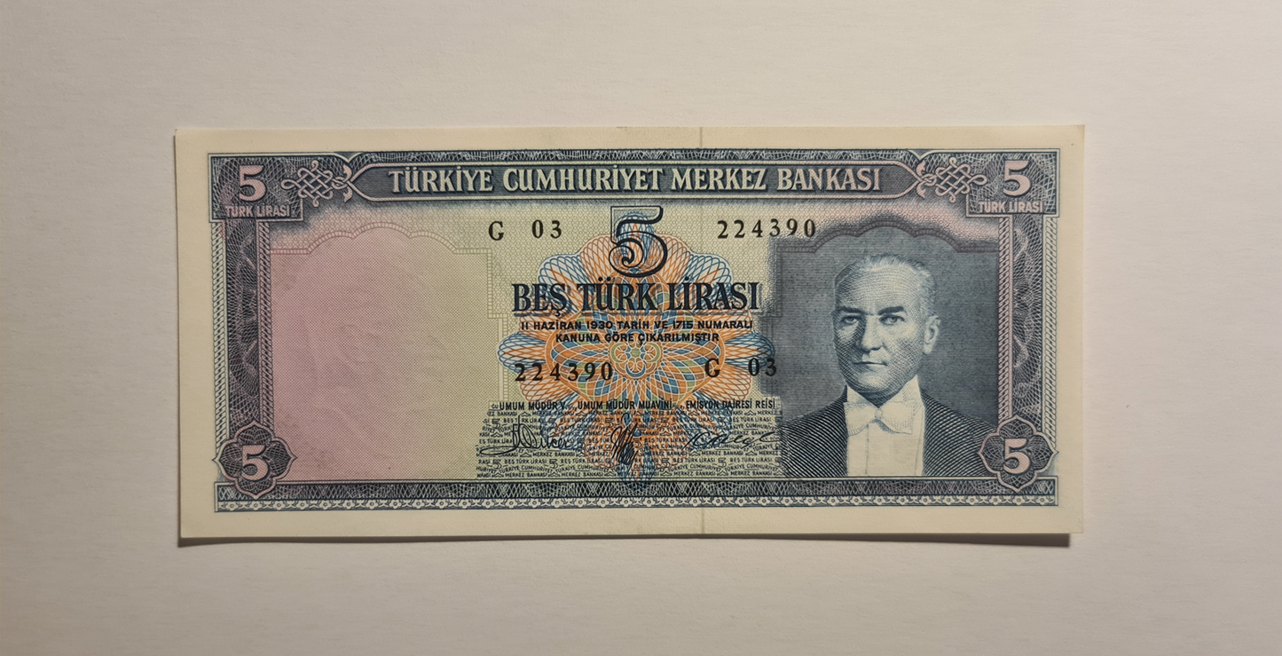 5 Lira 1961 Türkei UNC.