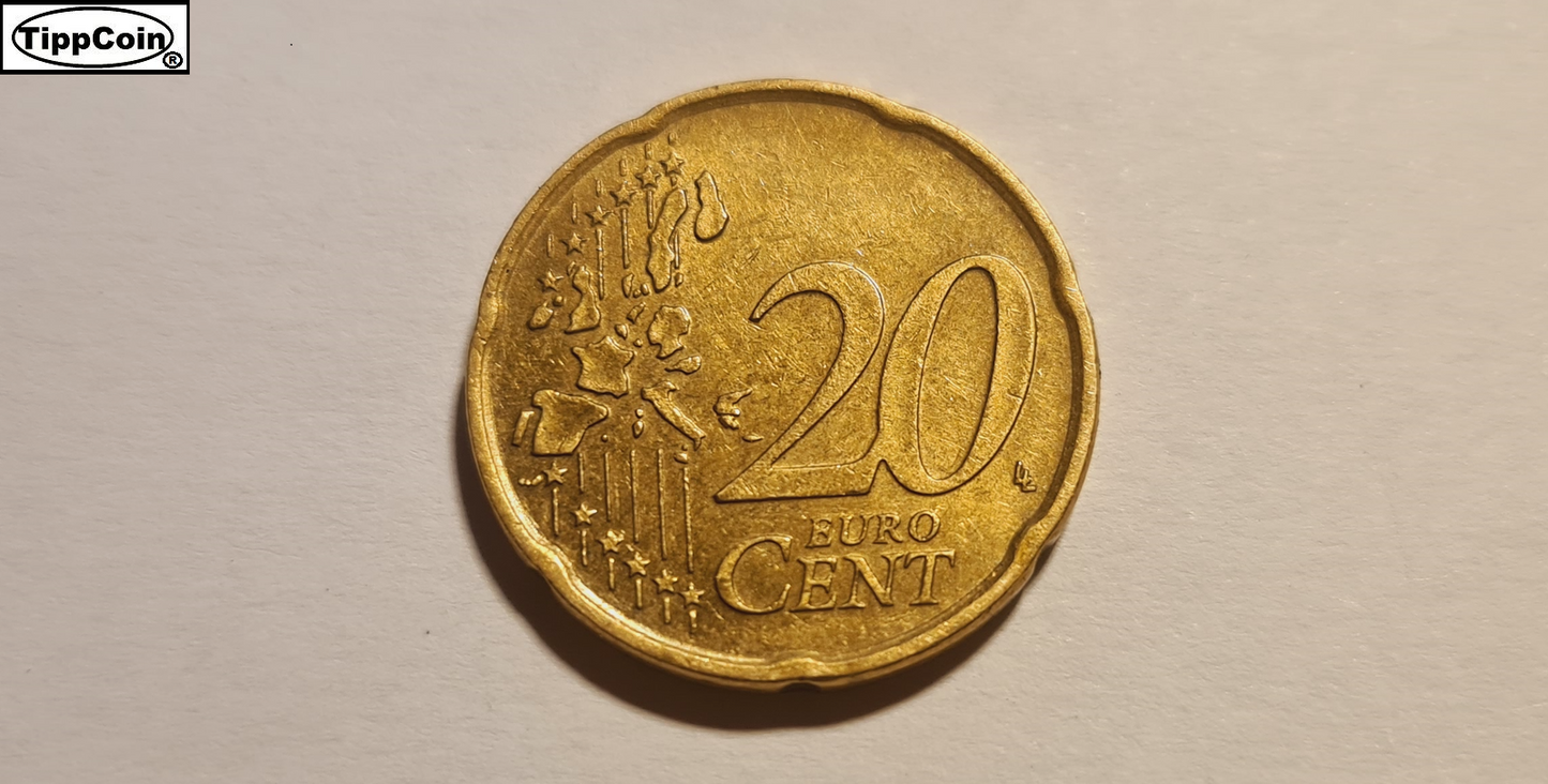 Italien 2002 R 20 Cent Materialüberschuss auf Nationalseite
