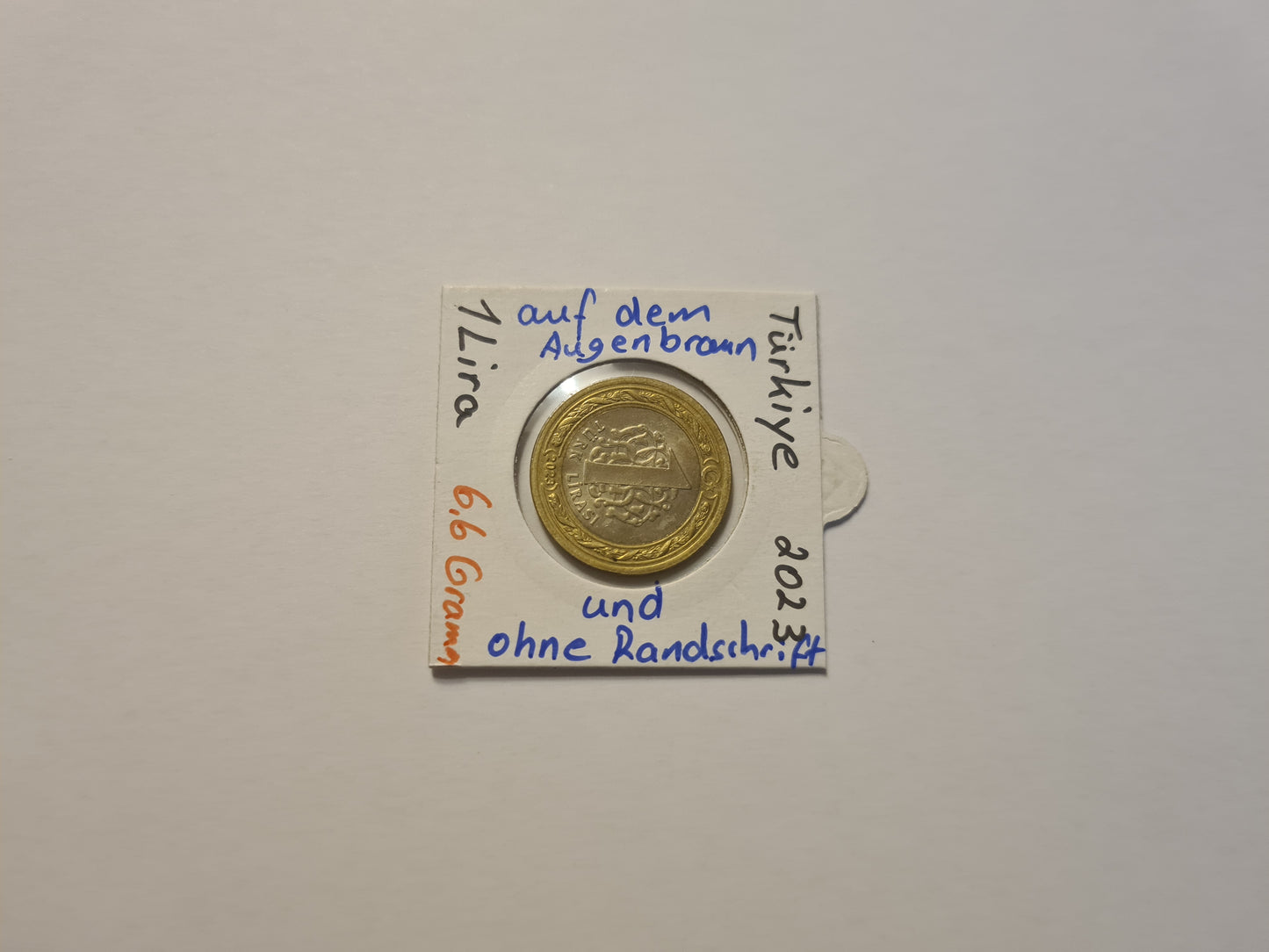 1 Lira 2023 6,6 Gramm ohne Randschrift und zu viel Materie auf dem Augenbraun von Atatürk
