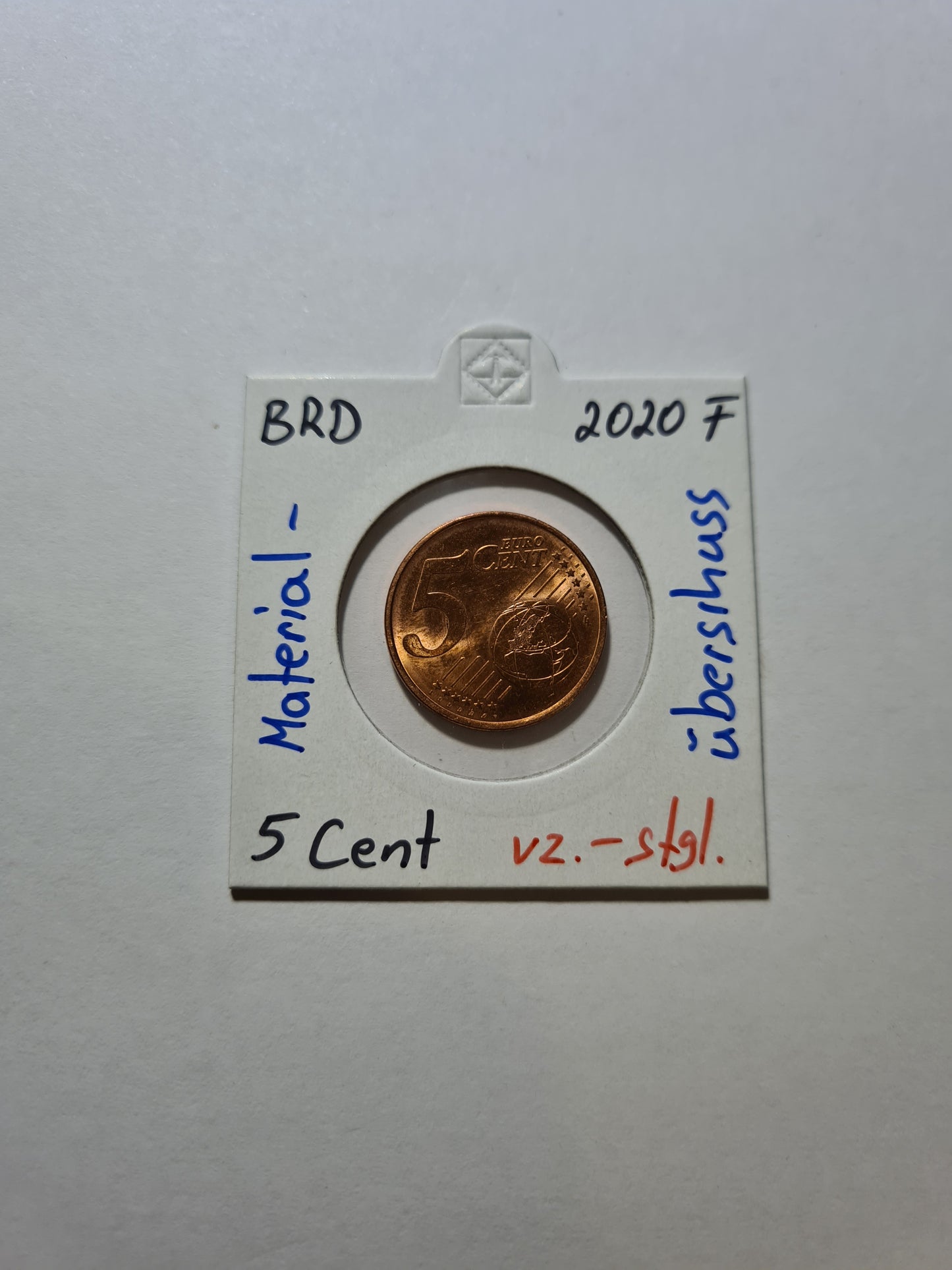 Deutschland 5 Cent F 2020 Fehlprägung Materialüberschuss