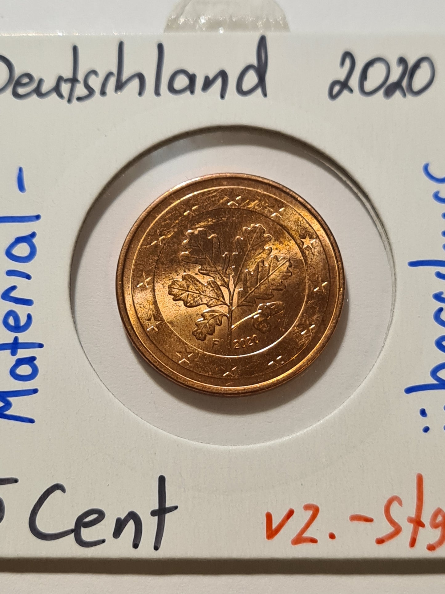 Deutschland 5 Cent F 2020 Fehlprägung Materialüberschuss