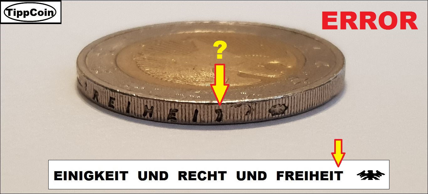2 Euro Fehlprägung, Einigkeit und Recht Freiheit