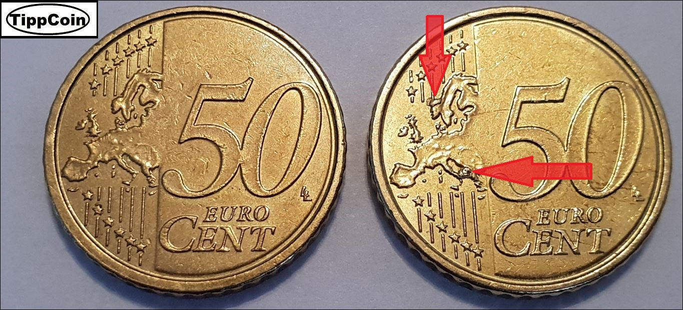 Belgien 50 Cent 2009 Fehlprägung / Stempeldrehung / Materialüberschuss / Stempelriss