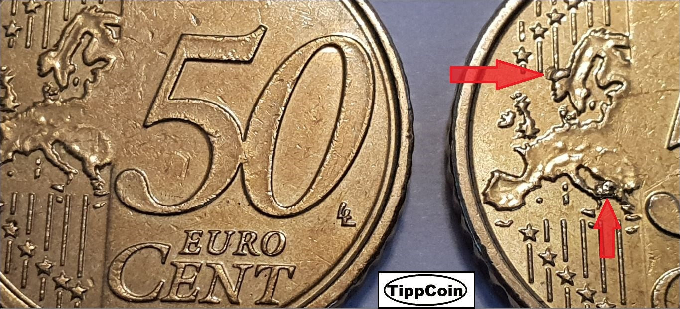 Belgien 50 Cent 2009 Fehlprägung / Stempeldrehung / Materialüberschuss / Stempelriss