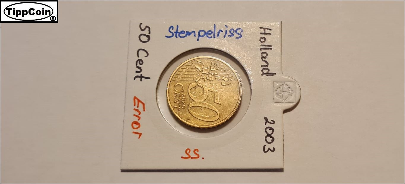 Niederlande 50 Cent 2003 Fehlprägung / Stempelriss