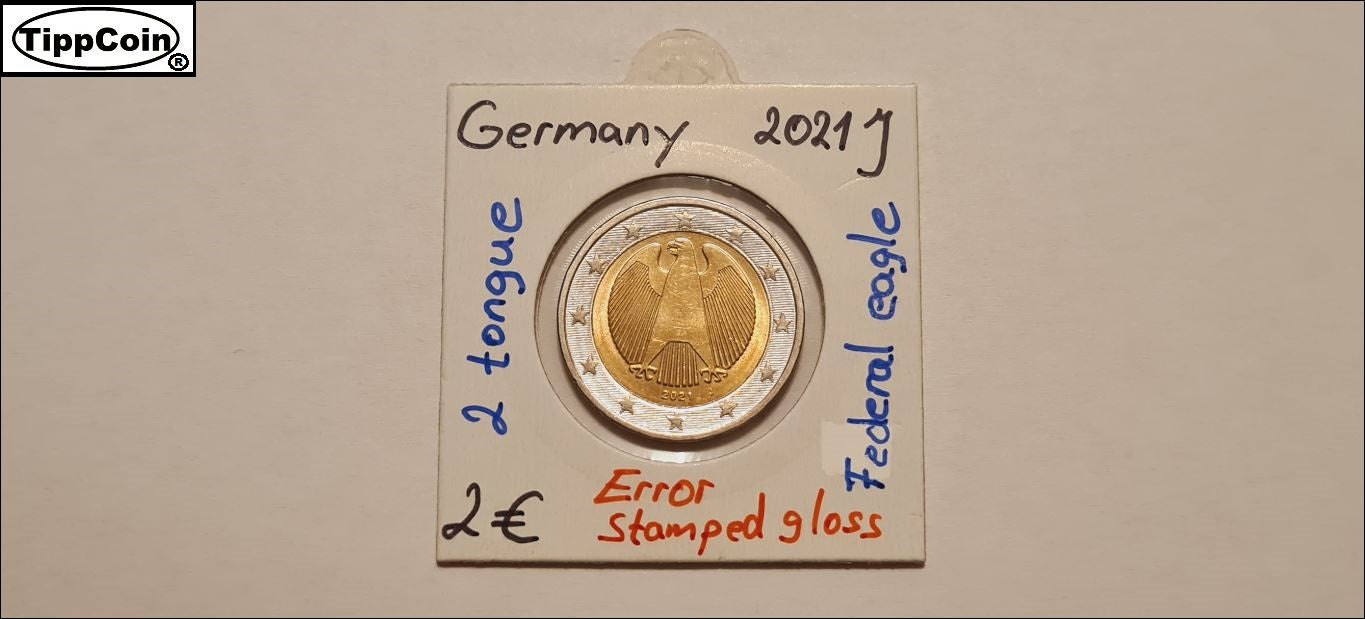 Deutschland 2 Euro 2021 J Fehlprägung / Doppelzunge Adler