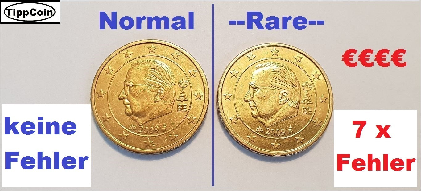 Belgien 50 Cent 2009 Fehlprägung / Stempeldrehung / Materialüberschuss / Stempelriss