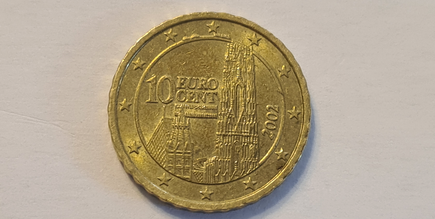 10 Cent 2002 Austria mit Materialüberschuss auf Zeiger zwischen 11 und 12