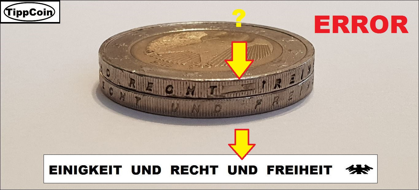 2 Euro Fehlprägung, Einigkeit und Recht Freiheit