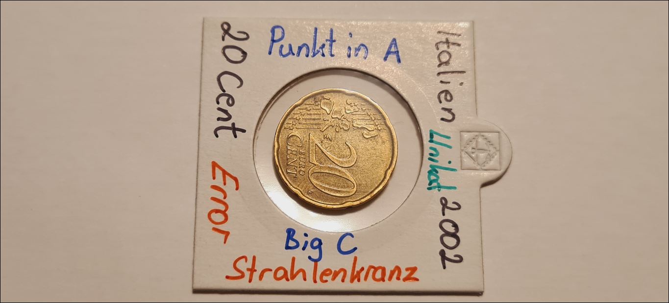 Italien 20 Cent 2002 - Das königliche Unikat mit dem Punkt im "A` von M.A.C."