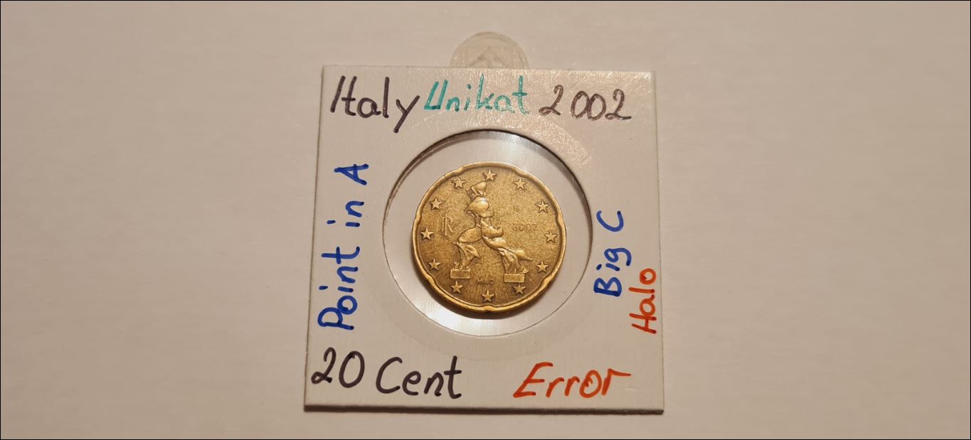 Italien 20 Cent 2002 - Das königliche Unikat mit dem Punkt im "A` von M.A.C."