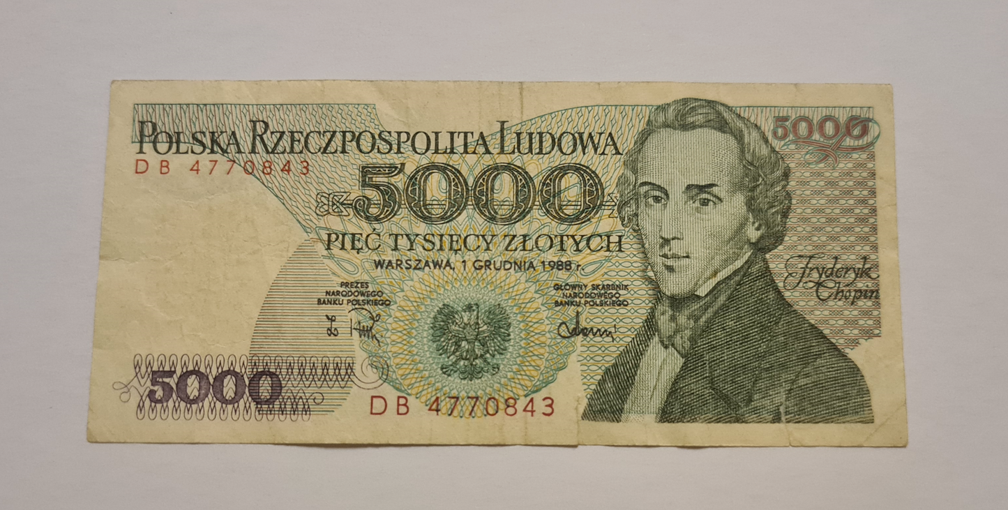 5000 Zlotych Schein 1988 Polen
