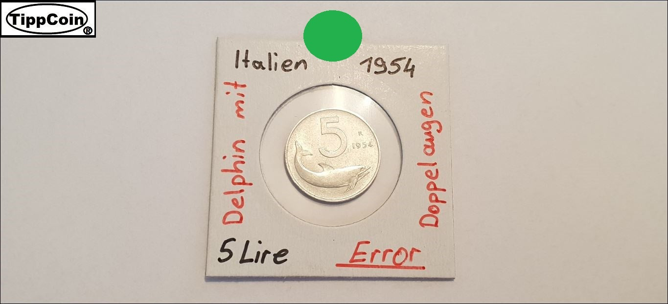 Italien 5-Lire 1954 „Zweiäugiger Delphin“
