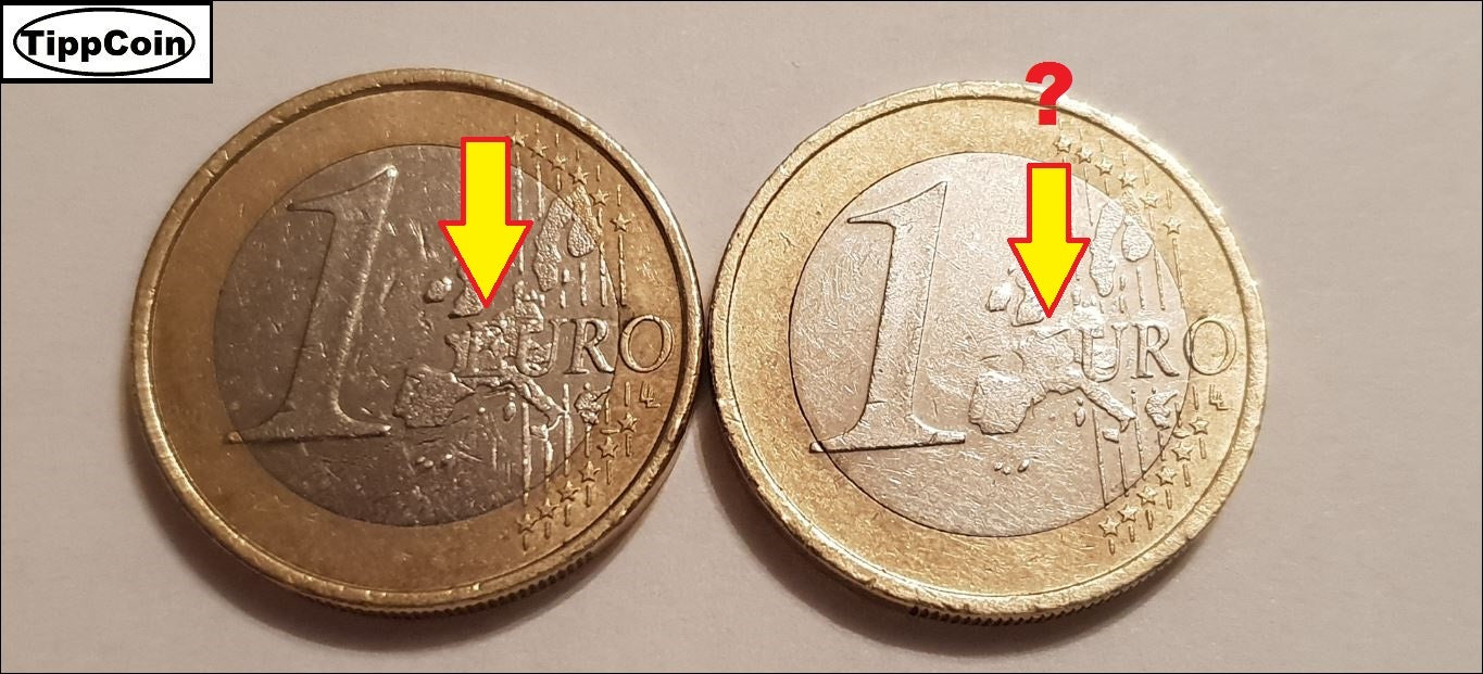 Deutschland 1 Euro 2002 A, Fehlprägung / ohne E