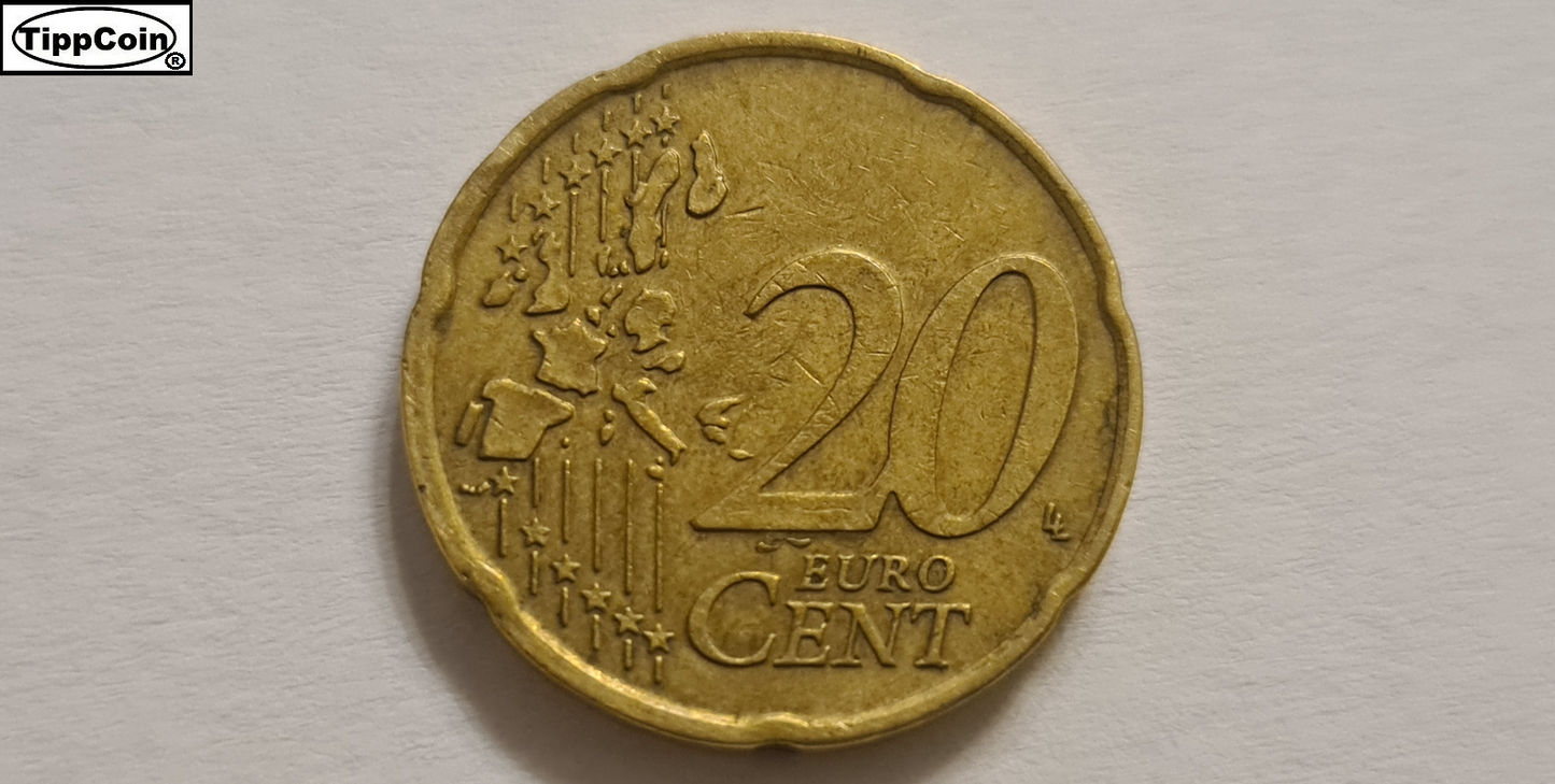 20 Cent 2000 Belgien mit Materialüberschuss auf beiden Seiten, Fehlprägung