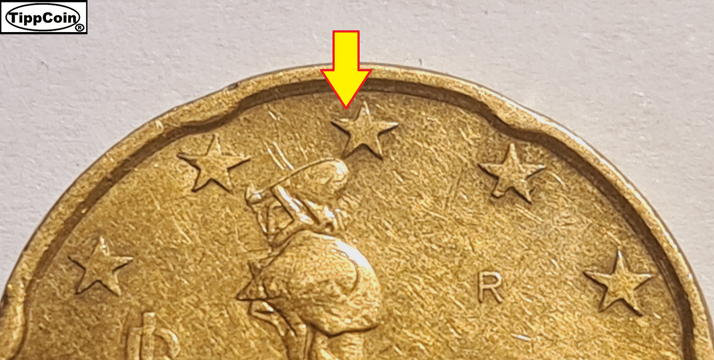 Italien 2002 R 20 Cent Materialüberschuss auf Nationalseite