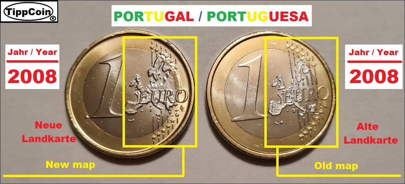 Portugal 1 Euro 2008 Alte Landkarte