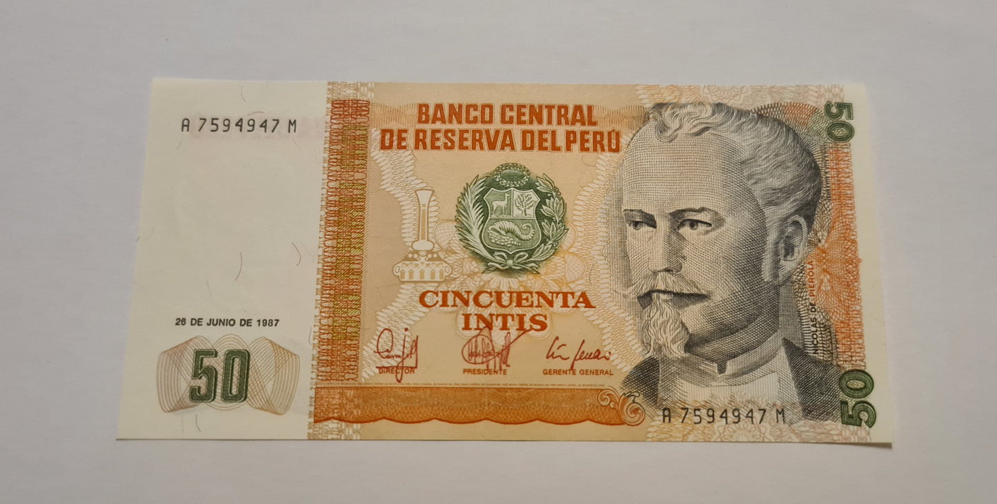 50 Cincuenta Intis Peru 1987 UNC. unzirkuliert