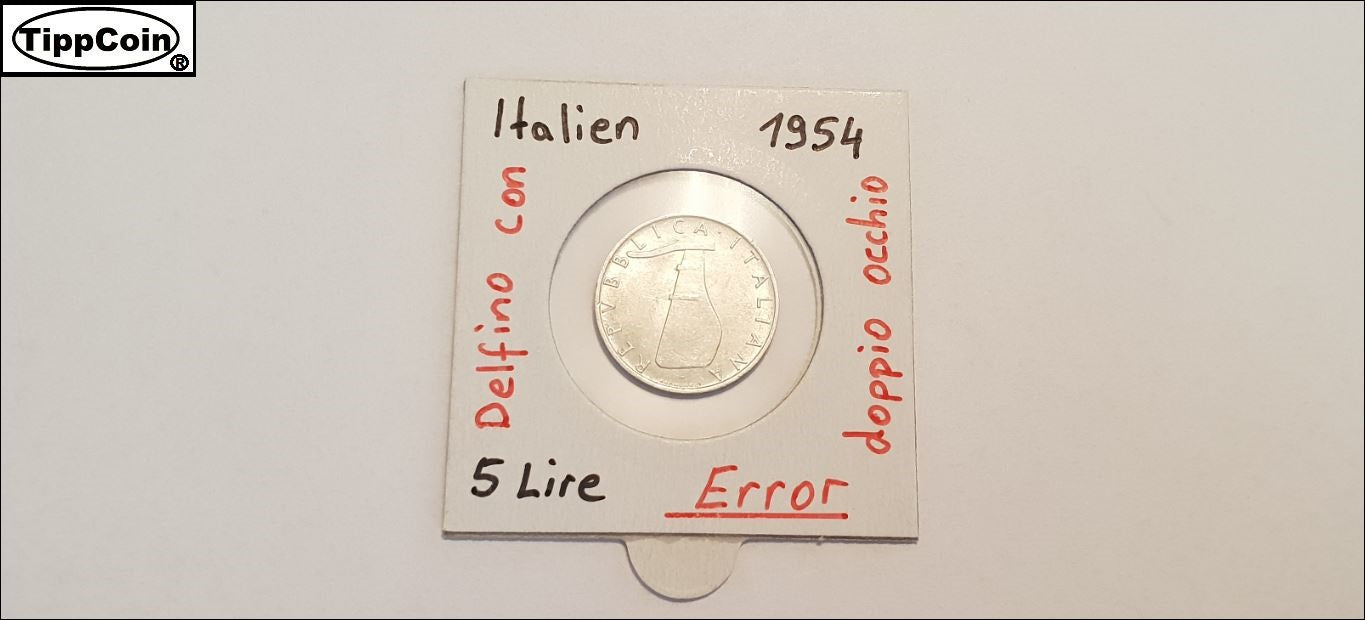 Italien 5-Lire 1954 „Zweiäugiger Delphin“