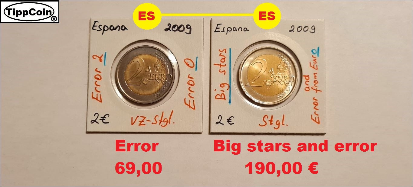 Spanien 2 Euro 2009 Große Sterne, Big stars