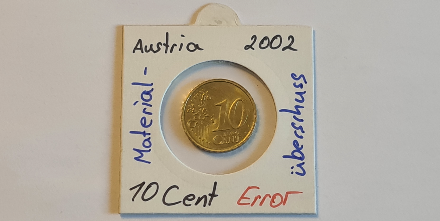 10 Cent 2002 Austria mit Materialüberschuss auf Zeiger zwischen 11 und 12