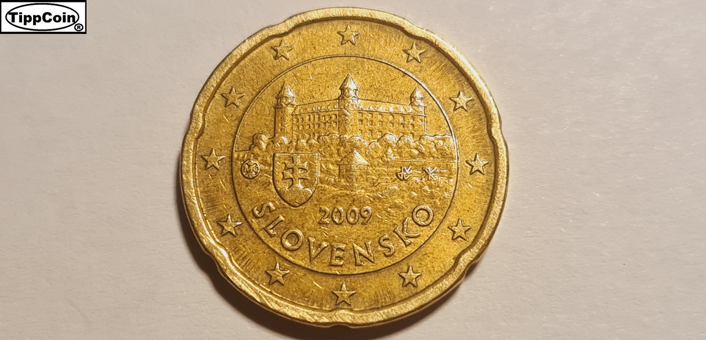 Slowakei 20 Cent 2009 Fehlprägung Stempelriss