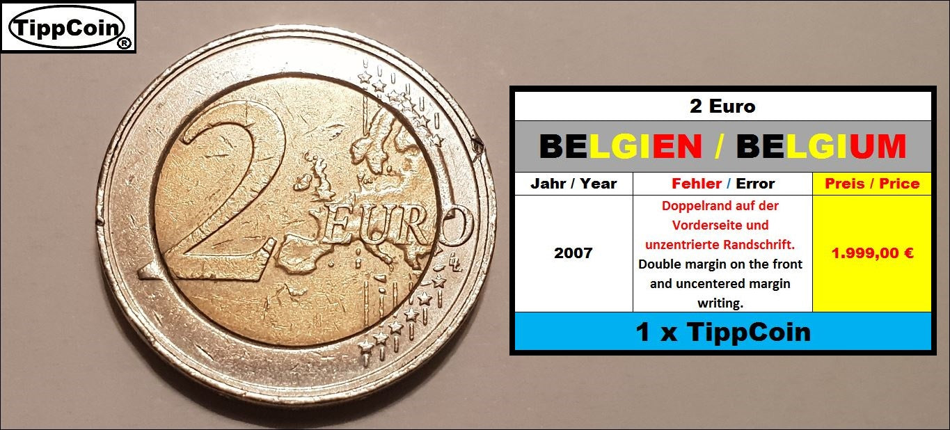 Belgien 2 Euro 2007 Doppelrand
