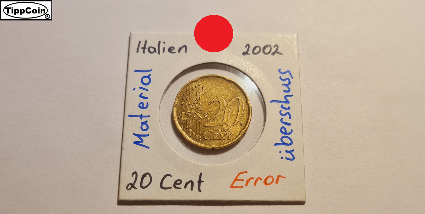 Italien 2002 R 20 Cent Materialüberschuss auf Nationalseite