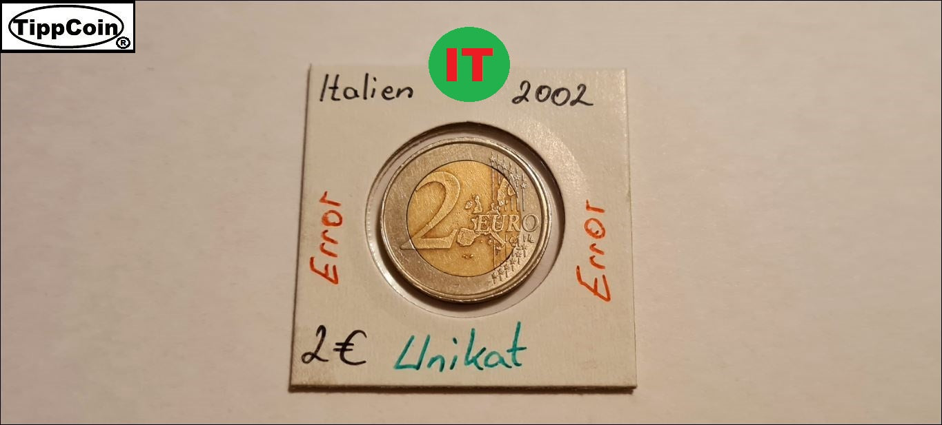 Italien 2 Euro 2002 – „Spiegelei“ Fehlprägung – Einmalige Fehlprägung