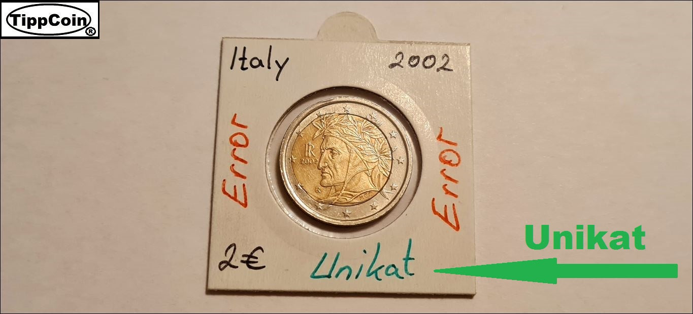 Italien 2 Euro 2002 – „Spiegelei“ Fehlprägung – Einmalige Fehlprägung