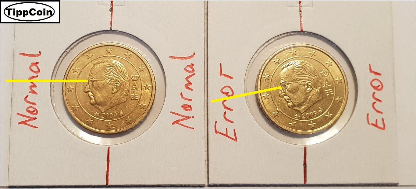Belgien 50 Cent 2009 Fehlprägung / Stempeldrehung / Materialüberschuss / Stempelriss