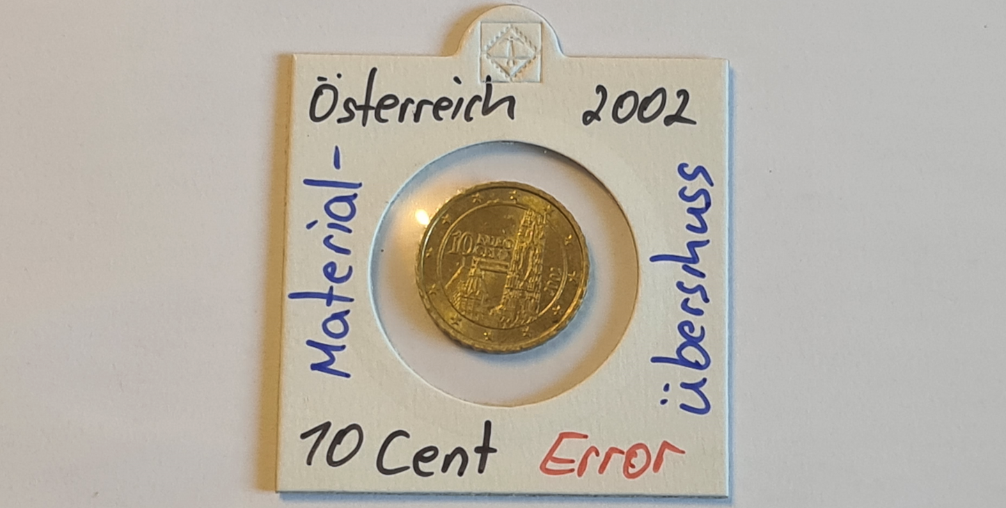 10 Cent 2002 Austria mit Materialüberschuss auf Zeiger zwischen 11 und 12