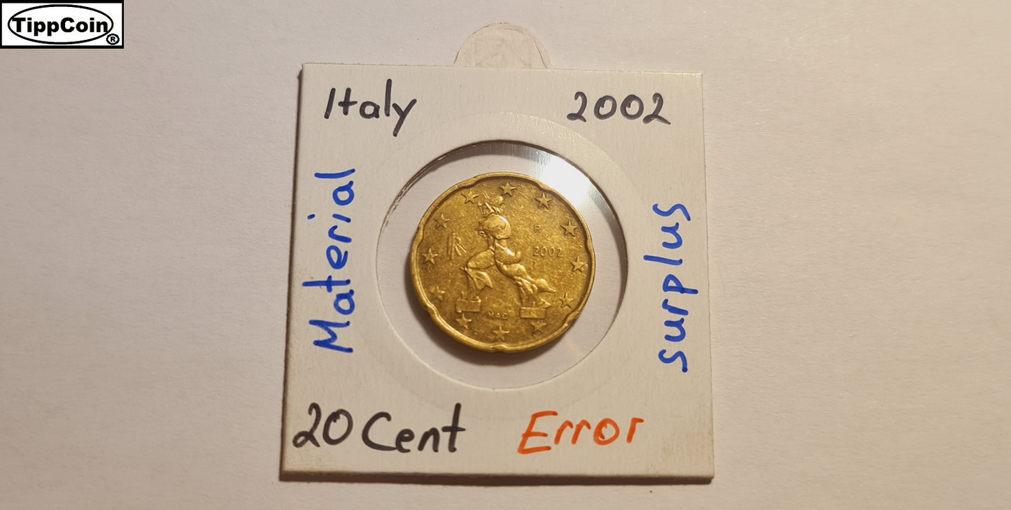 Italien 2002 R 20 Cent Materialüberschuss auf Nationalseite