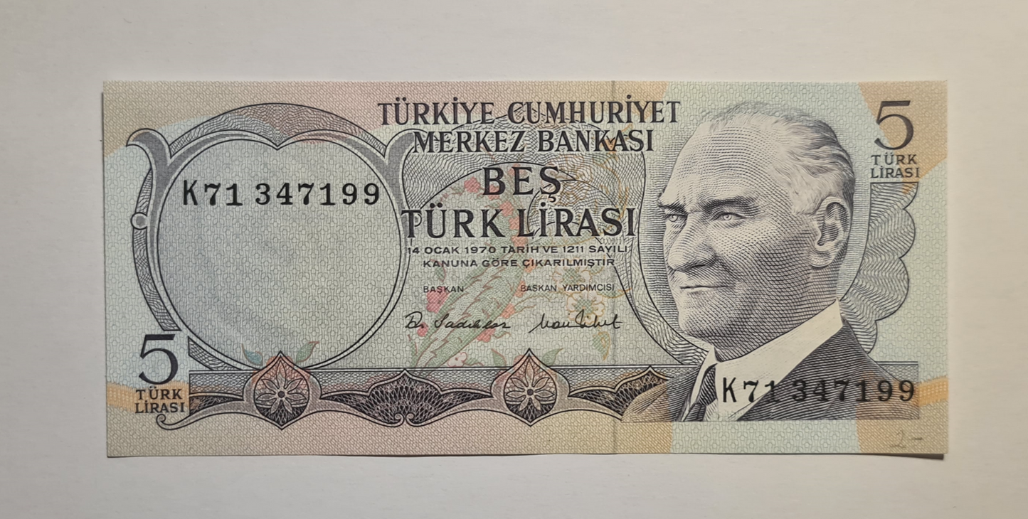 5 Lira 1976 Türkei / 6 Emission / 2 Ausführung UNC.