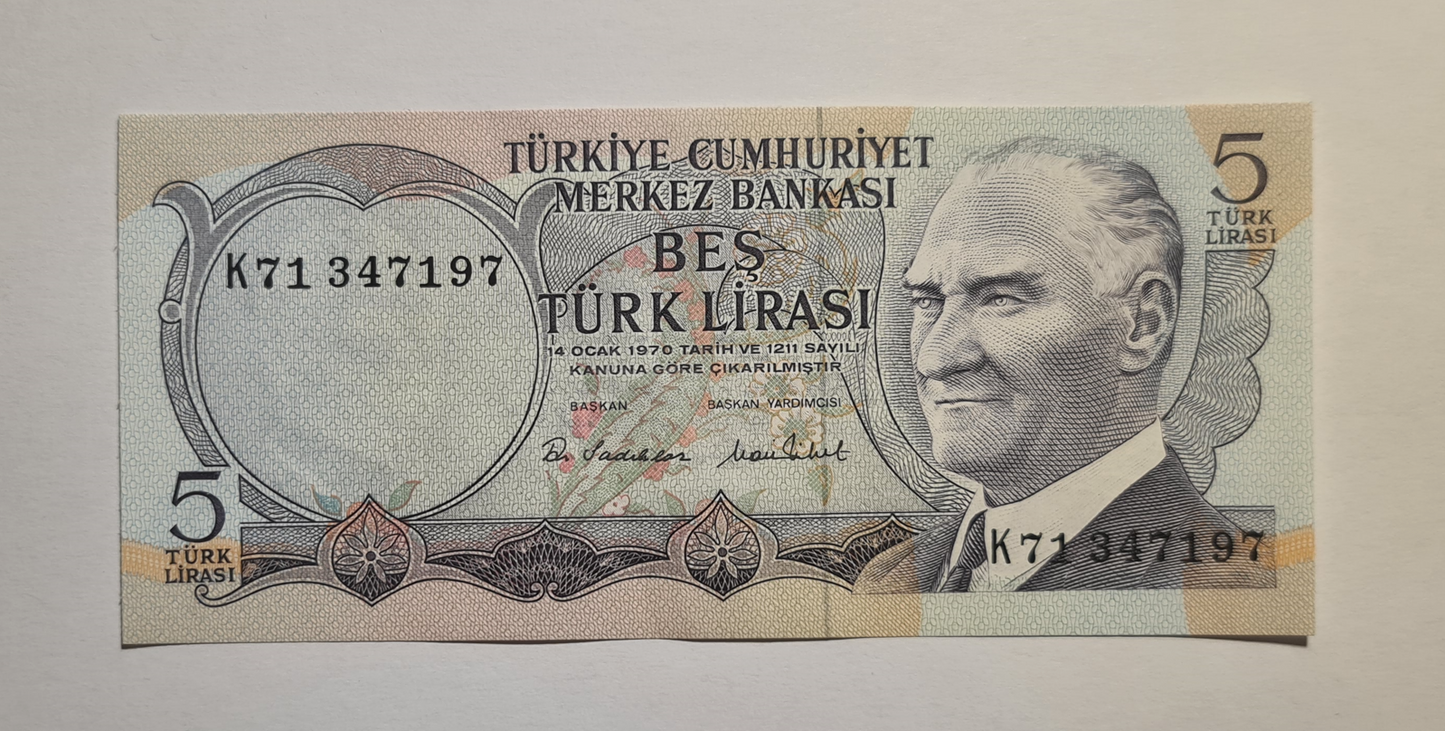 5 Lira 1976 Türkei / 6 Emission 2 Ausführung in UNC.